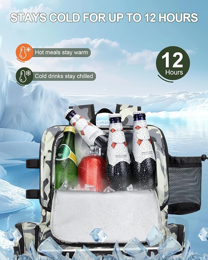 Fishing Backpack, Large Water Resistant Tackle Bag Storage Fishing Gear and Equipment, Built-in Cooler Compartment Grey