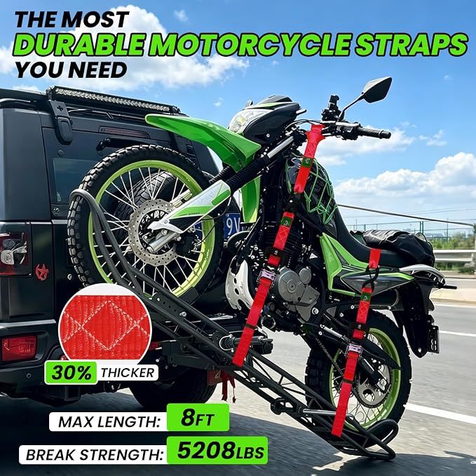 Ratchet Straps Heavy Duty 4 Pack -1.5 Inch x 8 Feet (5,208LB Break Strength)- Motorcycle Tie Down Straps -1.5xThickened Wear-Resistant Ratchet Tie Down Set for Powersports, Motorcycle or Moving Cargo