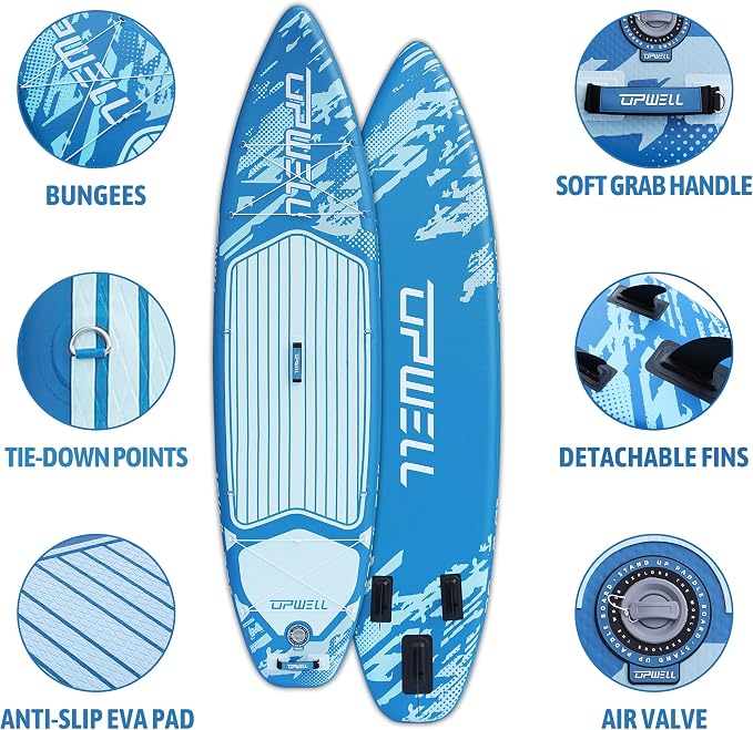 UPWELL 11’6”/11'2”/11'/10'8”/10'6”/10'2” Inflatable Stand Up Paddle Board with sup Accessories Including Backpack, Repairing Kits, Non-Slip Deck, Leash, 3 Fins, Paddle and Hand Pump