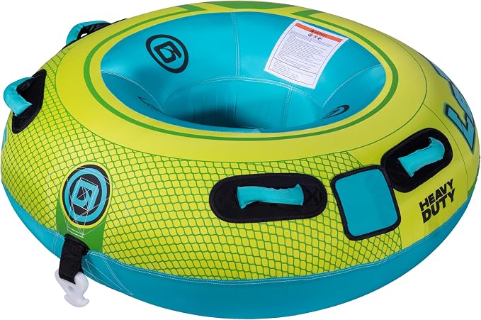 O'Brien LeTube Deluxe Towable Tube – 1 Person Donut-Style Inflatable for Boating & Lake Watersports – 56" Durable Full Nylon Cover, Lightning Valve & Quick-Connect Tow Hook