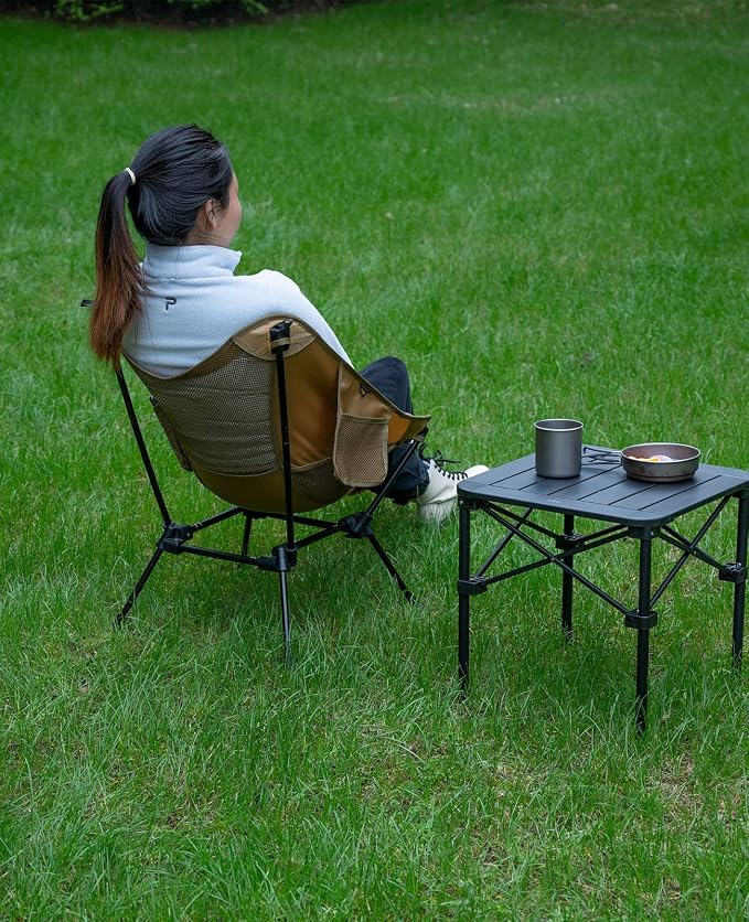 iClimb Ultralight Compact Camping Folding Beach Chair with Anti-Sinking Large Feet and Back Support Webbing (Brown - Square Frame - 2PC)