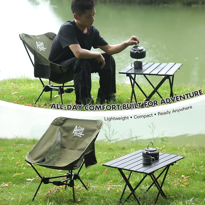 AuroraTrail Ultralight Backpacking Camping Chair – Only 2.7 lb, Supports 330 lb, Compact Folding Outdoor Seat with Carry Bag, 7075 Aluminum Frame for Hiking, Camping & Festivals (Green)