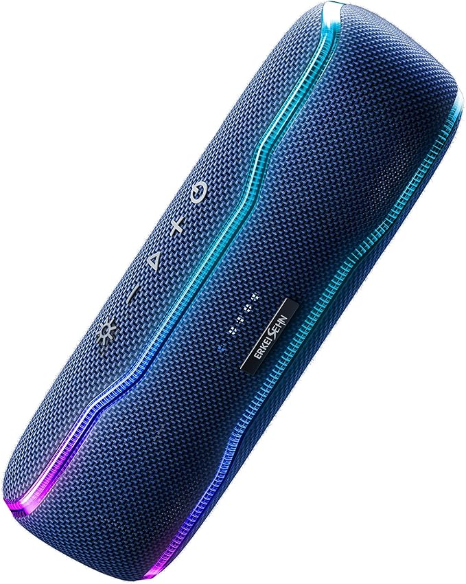 ERKEI SEHN Bluetooth Speaker, IPX7 Waterproof Wireless Speakers, Flashing Light, 25W Super Bass, 24H Playtime, Graduation Birthday Gifts for Him, TWS Pairing, Beach Essentials, Midnight Blue