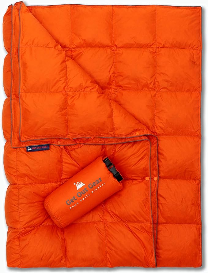 Get Out Gear Down Camping Blanket - Puffy, Packable, Lightweight and Warm | Ideal for Outdoors, Travel, Stadium, Festivals, Beach, Hammock | 650 Fill Power Water-Resistant Backpacking Quilt