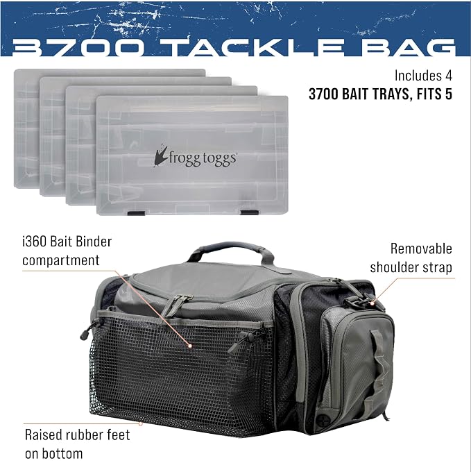 FROGG TOGGS Heavy Duty Fishing Tackle Duffle Bag, Includes Bait Trays