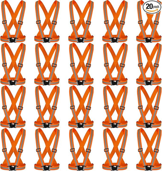 Hercicy 20 Pcs Reflective Vest High Visibility Safety Vests, Adjustable Running Gear Straps Lightweight Reflector for Construction (Orange)