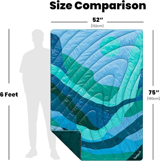 Rumpl Original Puffy 1-Person Blanket for Camping and Outdoors, Valley Seascape
