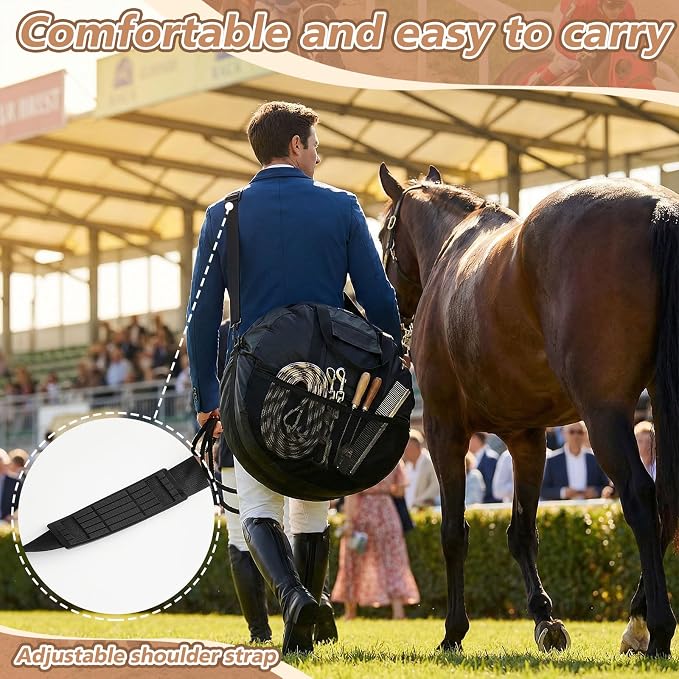 Shinylin 21 x 8 Inch Double Rope Bag with Strap for Trail and Working, Adjustable Strap Round Carry Bag for Roping Equipment Equestrian Accessories
