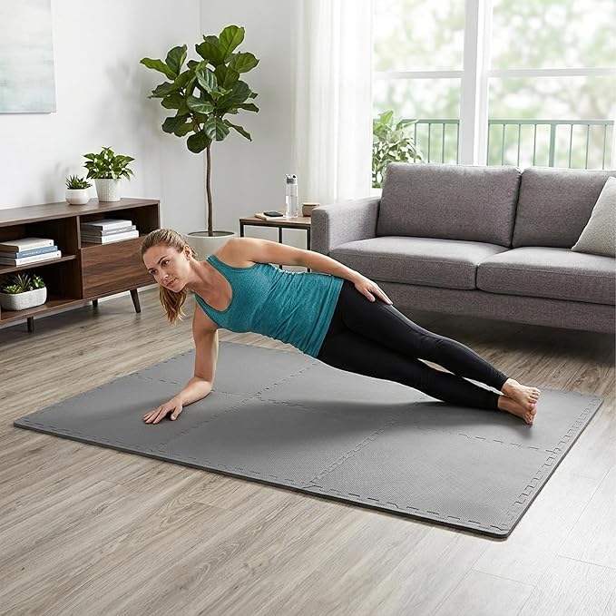 BalanceFrom Puzzle Exercise Mat 1/2" Thick, EVA Interlocking Foam Floor Tiles for Home Gym, Mat for Home Workout Equipment, Floor Padding for Kids, Gray, 24 in x 24 in x 1/2 in, 24 Sq Ft - 6 Tiles