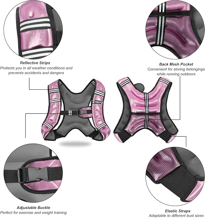 ZUETK Weighted Vest, 6lb/8lb/12lb/16lb/20lb/25lb/30lb Weight Vest with Reflective Stripe, Weighted Vest for Men Women Workout Equipment for Strength Training, Running, Jogging, Fitness, Weight Loss