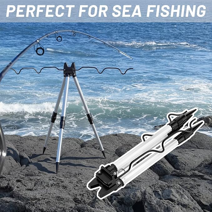 2 Pcs Portable Fishing Rod Holder for Ground Aluminum Alloy Bank Fishing Pole Holders Rack with Lock Banking Fish Rod Holder Pole Stand Fish Accessory Gift for Men Outdoor