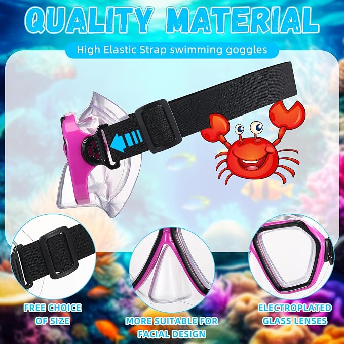 Fabbay 6 Pcs Adult Youth Swim Goggles with Nose Cover Elastic Strap Anti Fog Waterproof Snorkel Wide View Diving Swim Mask