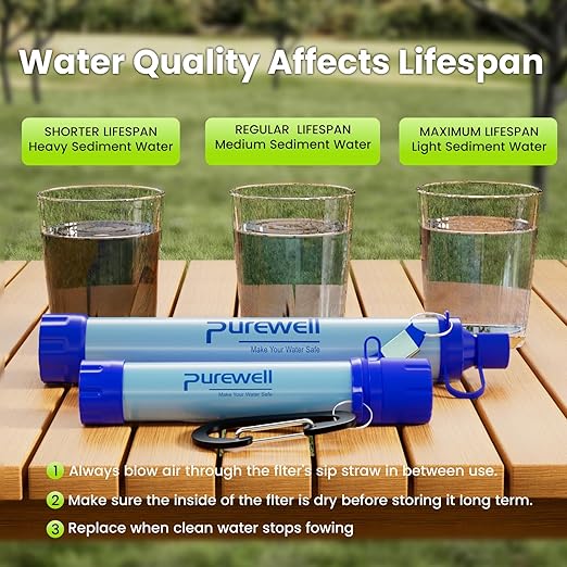 Purewell Outdoor Water Personal Water Filtration Straw Emergency Survival Gear Water Purifier for Camping Hiking Climbing Backpacking(4pcs)