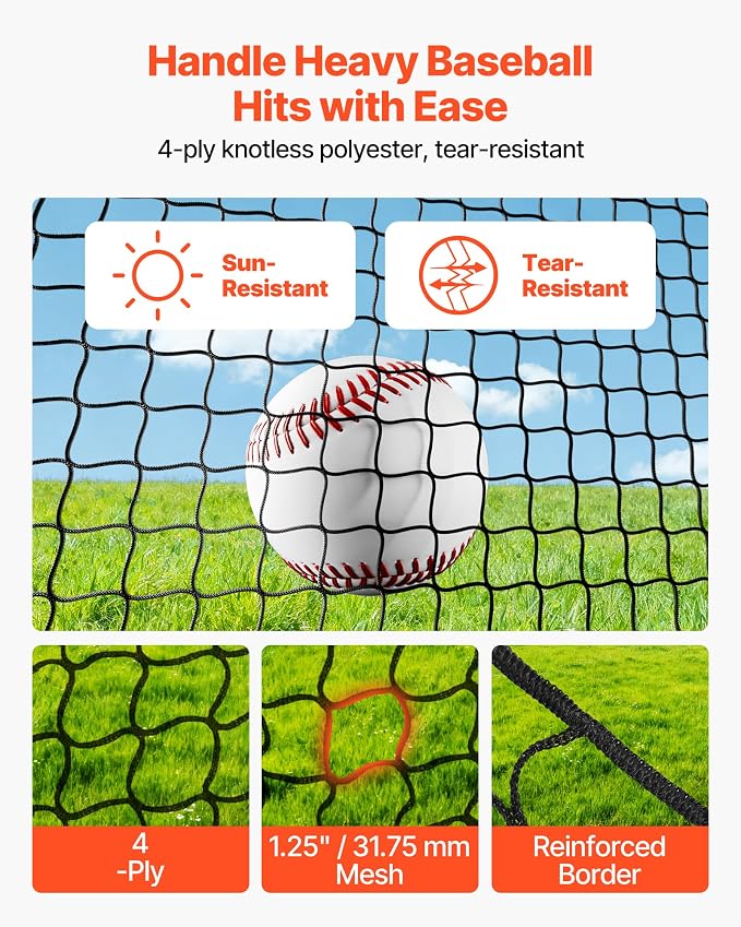 VEVOR Baseball Batting Cage,Professional Softball Baseball Batting Hitting Training Net,Heavy Duty Enclosed PE Practice Portable Pitching Cage Net&Carry Bag,for Backyard,Field,Indoor&Outdoor