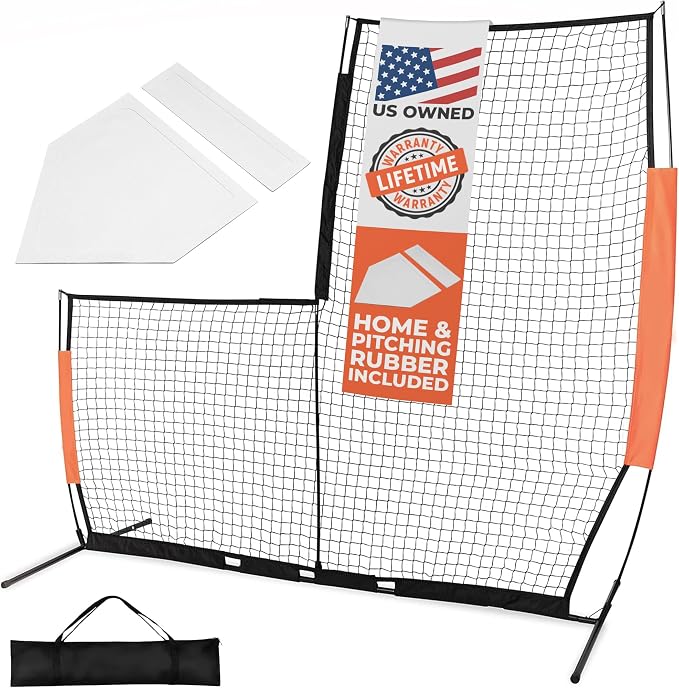 Aceletiqs Flexible L Screen Baseball Pitching Net 7x7ft Pitching Screen Protector with Metal Base, Fiberglass Poles, and Polyester Netting [Carry Bag Included]