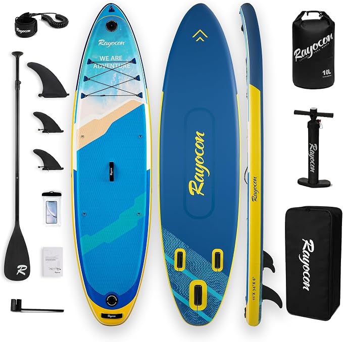 Inflatable Stand Up Paddle Board 11'×34" Extra Wide SUP, Ultra-Stable for Adults & Dog, 450lbs, Dual Chamber Pump, Fiberglass Paddle, Military Grade Dual Layer