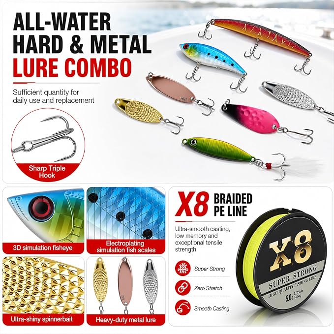 3-Layer Tackle Box with Tackle Included, 680Pcs Fishing Lures Kit- Pliers, Crankbait, Hooks, Weights & Accessories, Freshwater Saltwater Gear Bag for Bass Trout, Fishing Gift for Men Dad