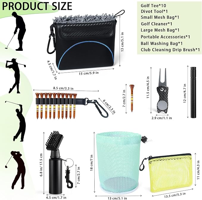 Golf Cleaning Kit Accessories,Golf Club Ball Cleaning Bag,Gift for Christmas,Club Ball Cleaning Bag,Club Brush with Water,Divot Repair Tool,Club Sharpener-Gifts for Men&Women