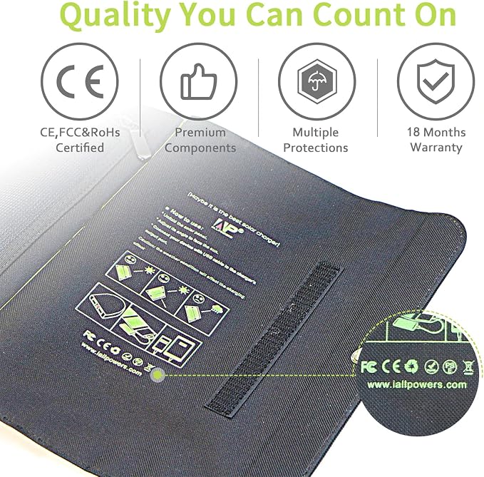 ALLPOWERS SP002 5V 21W Solar Panel, Portable Solar Charger, 3 USB Output & 2 USB Input Waterproof Foldable Solar Panel, PD 18W Fast Charging, High Efficiency Conversion for RV, Outdoor, Camping