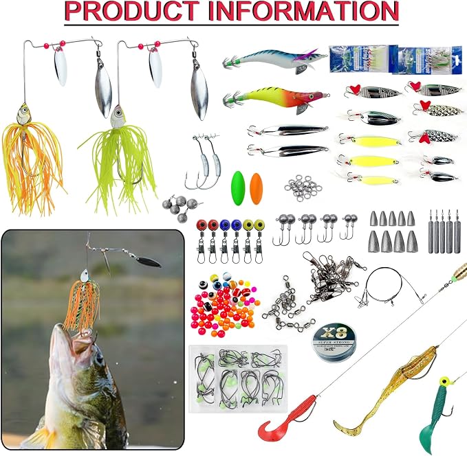 Fishing Lures Kit with Tackle Box Included Crankbait, Minnow, Spinnerbaits, Spoons, Soft Lures, Jigs, Hooks, Bait Rigs, Weights Sinkers, Topwater Lures Freshwater Saltwater 346/353Pcs