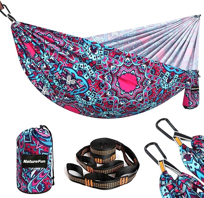 NATUREFUN Ultra-Light Travel Camping Hammock | 300kg Load Capacity,Breathable,Quick-Drying | 2 x Premium Carabiners,2 x Nylon Slings Included | Outdoor Indoor Garden