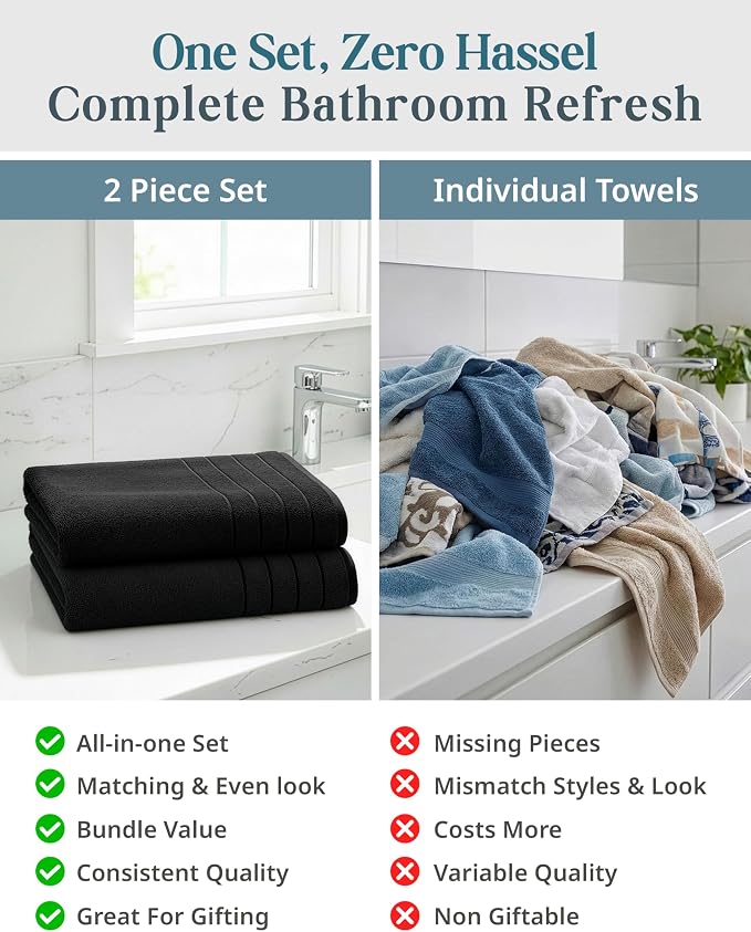 Casa Platino 100% Cotton Bath Sheets 2 Pack (36"x72") - Ring Spun Cotton Extra Large Towel Set for Bathroom - Quick Dry, Soft & Absorbent Bath Sheet Sets - Oeko Tex Certified - Oversized Black Towels