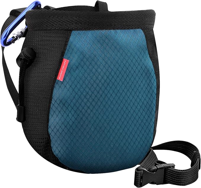 Rhino Valley Climbing Chalk Bag, No Leak Drawstring Chalk Bag with Adjustable Belt, Carabiner Clip and Zippered Pockets Chalk Bag for Rock Climbing, Cross Fit, Weight Lifting & More