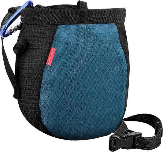 Rhino Valley Climbing Chalk Bag, No Leak Drawstring Chalk Bag with Adjustable Belt, Carabiner Clip and Zippered Pockets Chalk Bag for Rock Climbing, Cross Fit, Weight Lifting & More