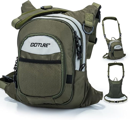 Goture Fly Fishing Chest Pack, Lightweight Chest Pack Tackle Storage Bag, Fly Fishing Waist Pack, Fly Fishing Bag with Adjustable Padded Waist Strap and Neck Strap, Fits Up to 2 Tackle/Fly Boxes