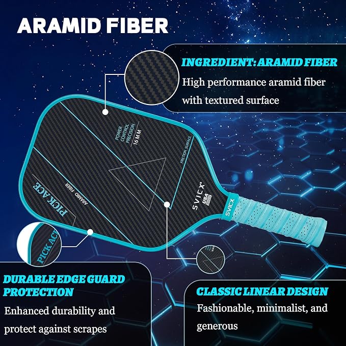 Carbon Fiber Pickleball Paddle 16mm – Professional Pickleball Paddles with Superior Control, Power & Spin – Extended Handle for Two-Handed Grip, USAPA Approved