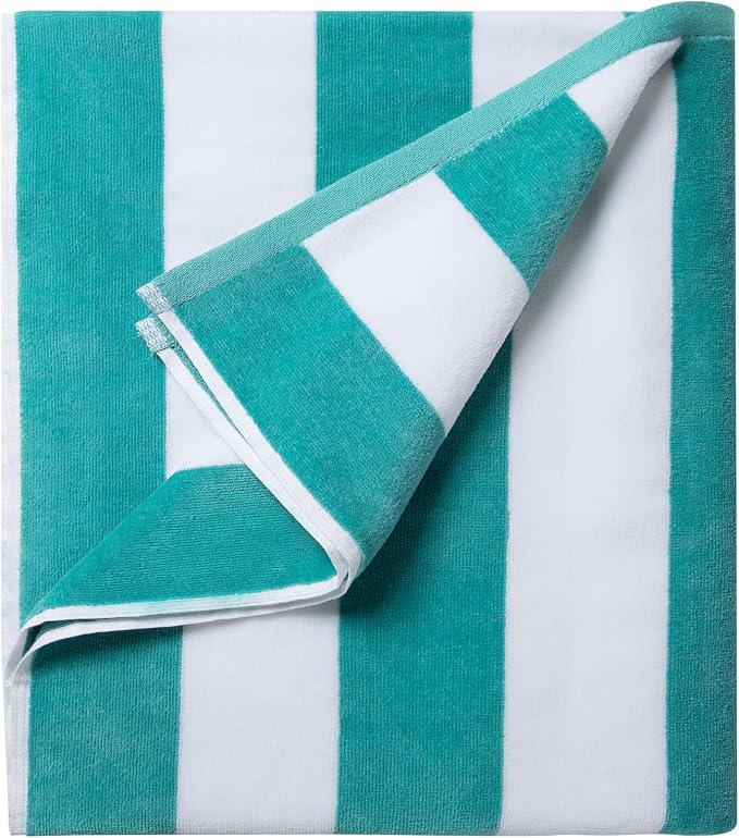 LULUHOME Large Oversized Beach Towel - Big Cotton 36 x 70 Inch Striped Pool Towel, Large Cabana Soft Swimming Towel for Adult Men Women,Turquoise