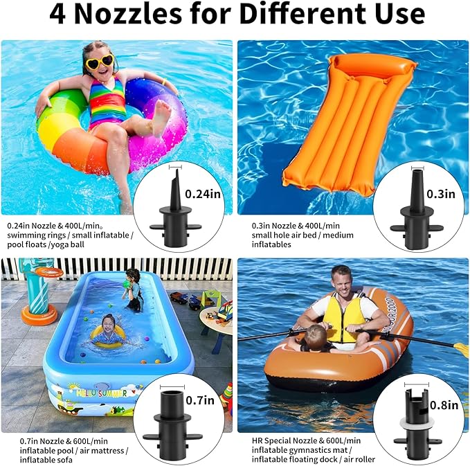 Electric Air Pump for Inflatables, 600W High Power Quick-Fill Air Pump with 4 Nozzles, Inflator & Deflator Pumps for Air Mattress Air Beds/Pool Toys/Pool Floats/Gymnastics Track Mats, AC 110-120V