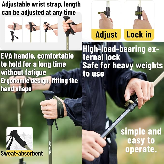 Naturehike 1 Piece Carbon Fiber Trekking Pole, 6oz Ultralight Single Collapsible Walking Stick for Women & Men, Adjustable Foldable Hiking Pole for Backpacking, Travel