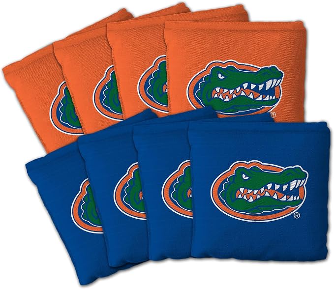 YouTheFan Officially-Licensed NCAA Set of 8 Cornhole Bags - All Weather Dual Sided Slide & Stop - Regulation Size with Carry case