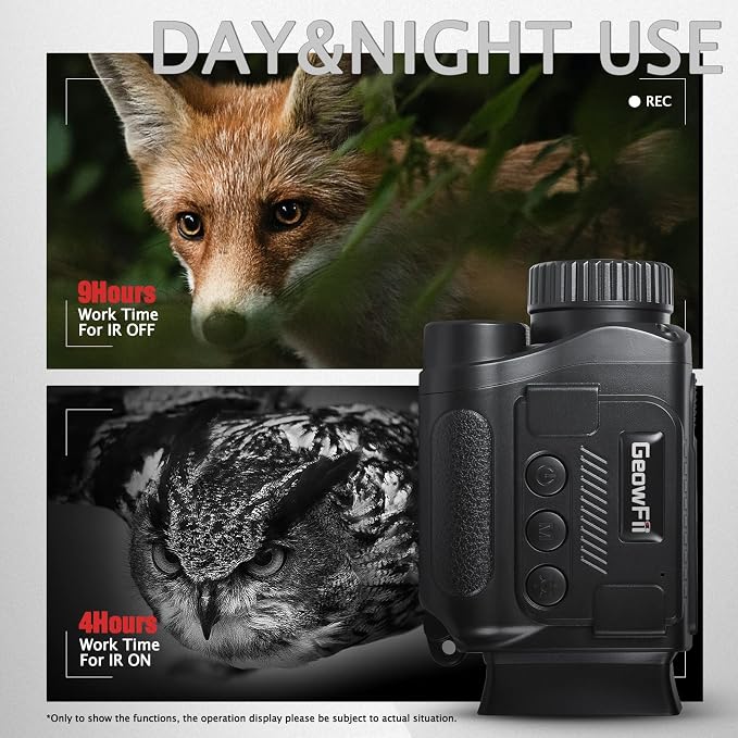 GeowFiiTech Night Vision Monocular, 4K Infrared Digital Night Vision Goggles with 850nm IR, 40M Photo & 4K Video, 984FT Range, 8X Zoom, Rechargeable, SD Card Included for Hunting Camping Adventure
