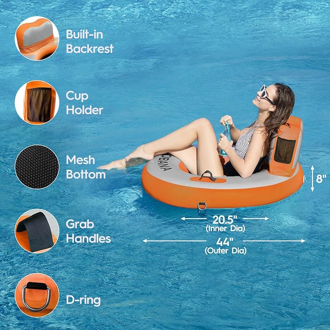 CALOBANA Round Floating Ring Inflatable Water Hammock Heavy Duty River Floats Lake Raft for Adults Tanning Pool Lounger Float Island Platform Pad Mat for Party