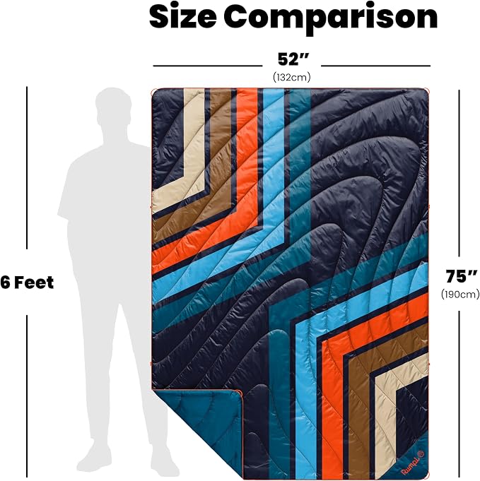 Rumpl Original Puffy 1-Person Blanket for Camping and Outdoors, Midnight Retro Stripes
