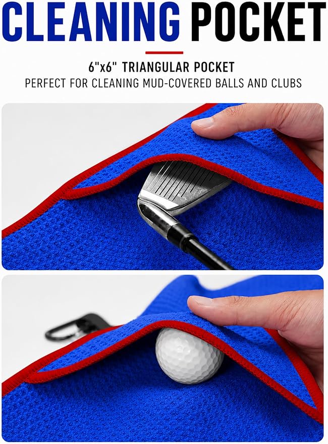 Magnetic Golf Towel with Cleaning Pocket, 24"x16" Ultra-Absorbent Waffle Microfiber Golf Towel with Magnet & Clip for Golf Bag, Carts and Clubs, Golf Accessories Gift for Men Women Golfers