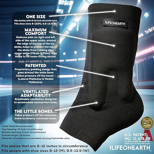 Ice Skate Ankle Pads, Cushioned/Padded Ankle Sleeves used to reduce ankle pain during Ice Skating and Hockey (PAIR)