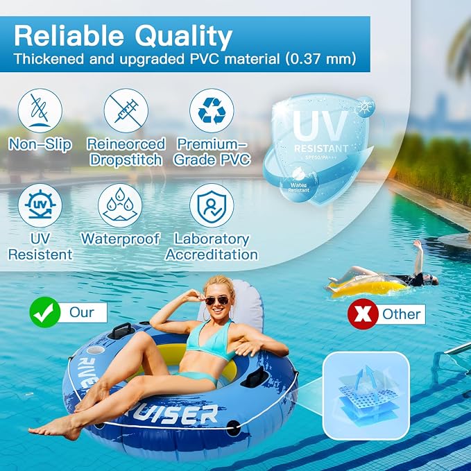 River Tubes for Floating Heavy Duty Inflatable Floating Lounger Premium River Water Rafts Pool Float with Cup Holder Above Lake for Adults