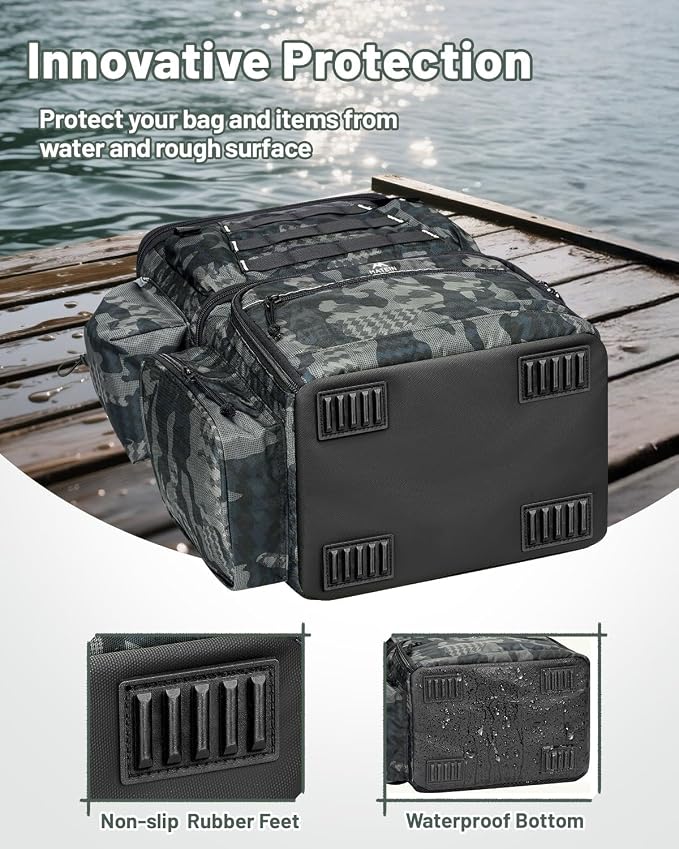 MATEIN Fishing Backpack with 4 Tackle Boxes, Fishing Bag with Rod Holder | 3600 Tackle Box 4 Pack, Water Resistant Tackle Backpack with Cooler Compartment, Safety Compass, Gifts for Fishermen
