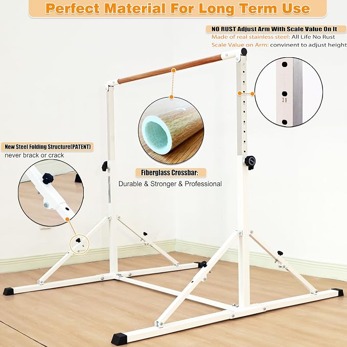 MARFULA 4FT/5FT Gymnastic Bar Set Gymnastics Kip Bar with 5 Ft Length 4Ft Inner Width 5ft Adjust Height Gymnastics Training Bar Equipment for Kids Professional Training Home and Club Use