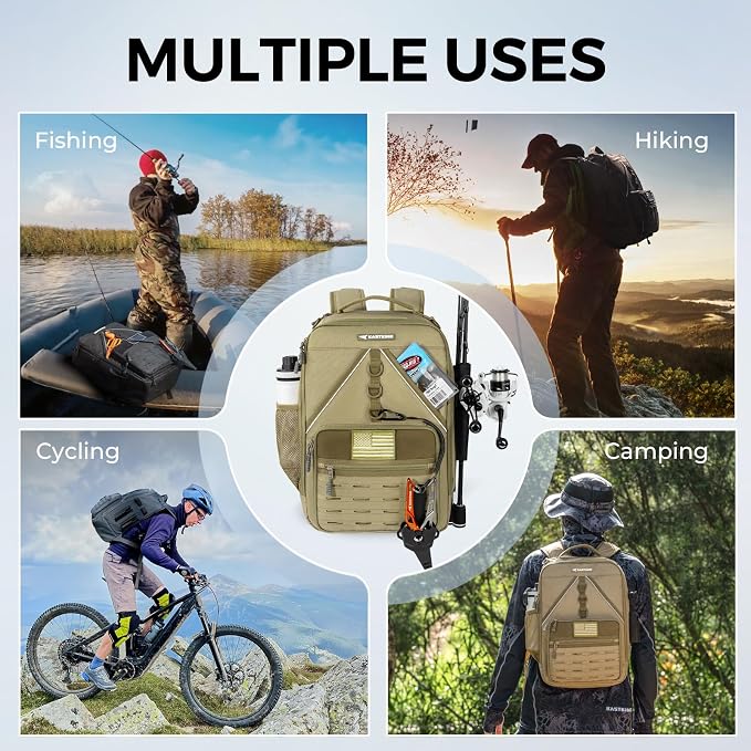 KastKing KarryAll KastMate Fishing Tackle Backpack,Water-Resistant Tackle Bag With 2 Rod Holders,Fishing Gear and Equipment With Large Gear Storage,Khaki