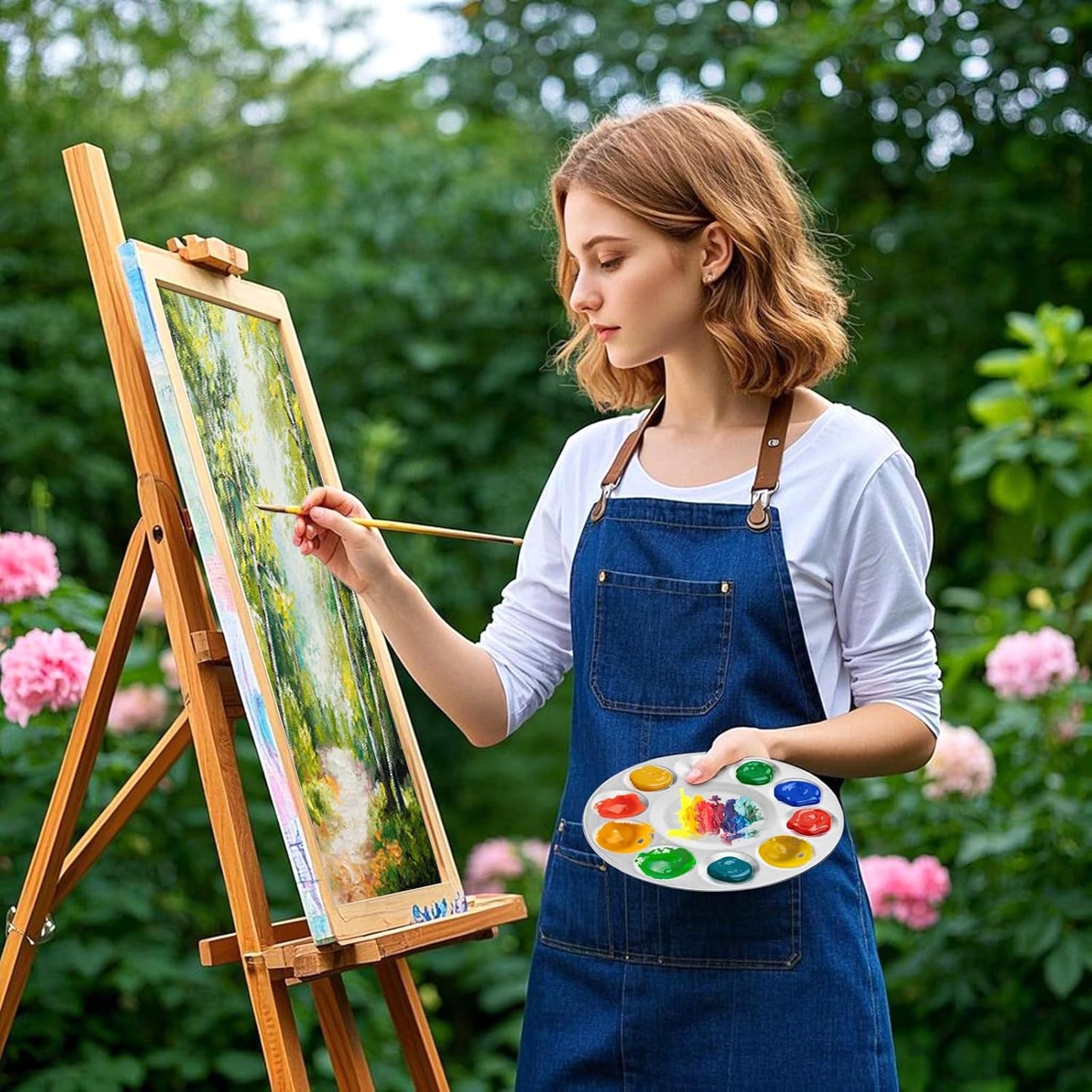 10 Pack Paint Tray Palettes, 6.7&quot; Metal Paint Mixing Pallets, 10-Well Painting Palette, Washable Round Paint Holder Tray for DIY Craft Professional Watercolor Oil Art Painting Project, Silver