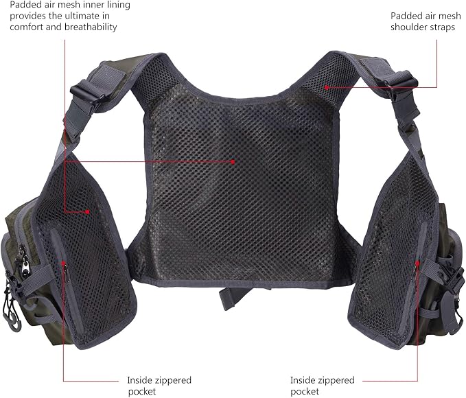 BASSDASH FV08 Ultra Lightweight Fly Fishing Vest for Men and Women Portable Chest Pack