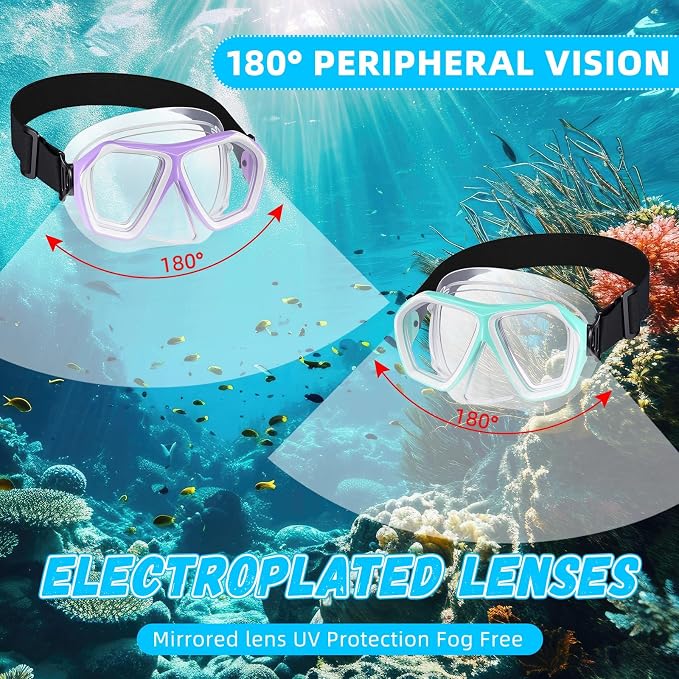 Fabbay 6 Pcs Adult Youth Swim Goggles with Nose Cover Elastic Strap Anti Fog Waterproof Snorkel Wide View Diving Swim Mask