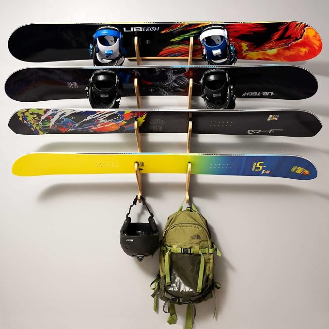 Grassracks Bamboo & Birch Snowboard Rack and Skateboard Rack - Moloka`i Series Snowboard Wall Mount
