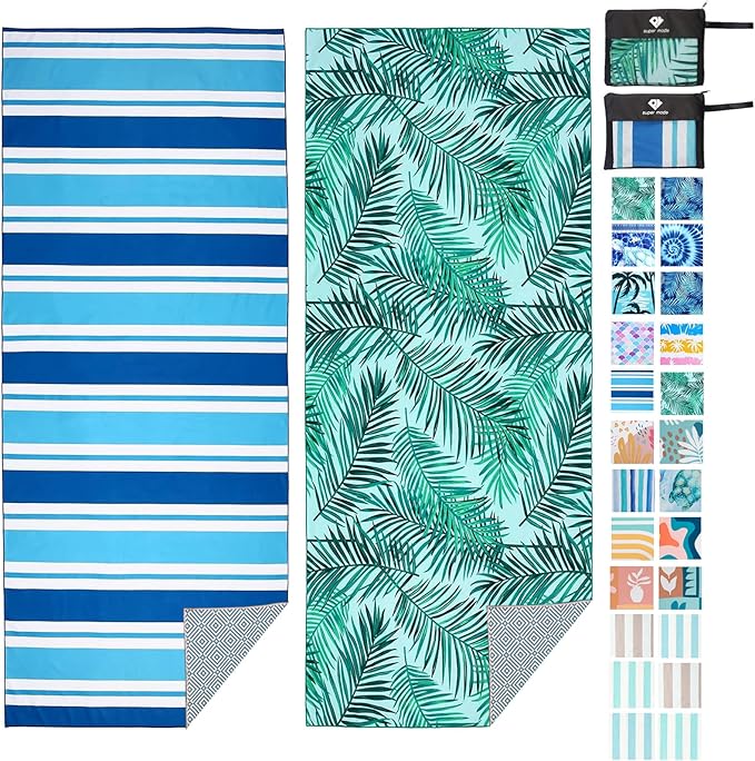 2 Pack Microfiber Beach Towel, Oversized Microfiber Pool Towel 75”x 35”, Sand-Free Beach Towel, Quick Drying Camping Towel, Super Absorbent Bath Blanket, Soft Breathable and Lightweight