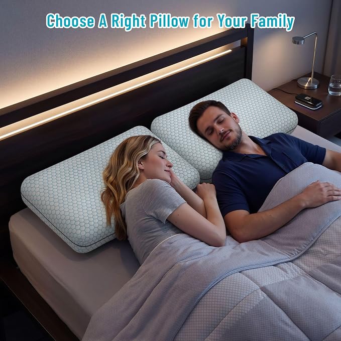 CushyOasis Memory Foam Pillows for Side, Back and Stomach Sleepers, Set of 2, Bed Pillow with Washable Cover and Breathable Mesh, Bed Pillow for Sleeping (Blue，Standard Size)