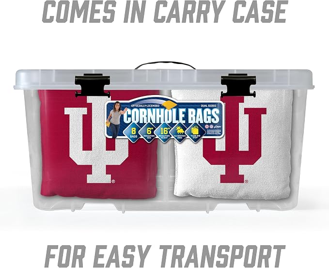 YouTheFan Officially-Licensed NCAA Set of 8 Cornhole Bags - All Weather Dual Sided Slide & Stop - Regulation Size with Carry case